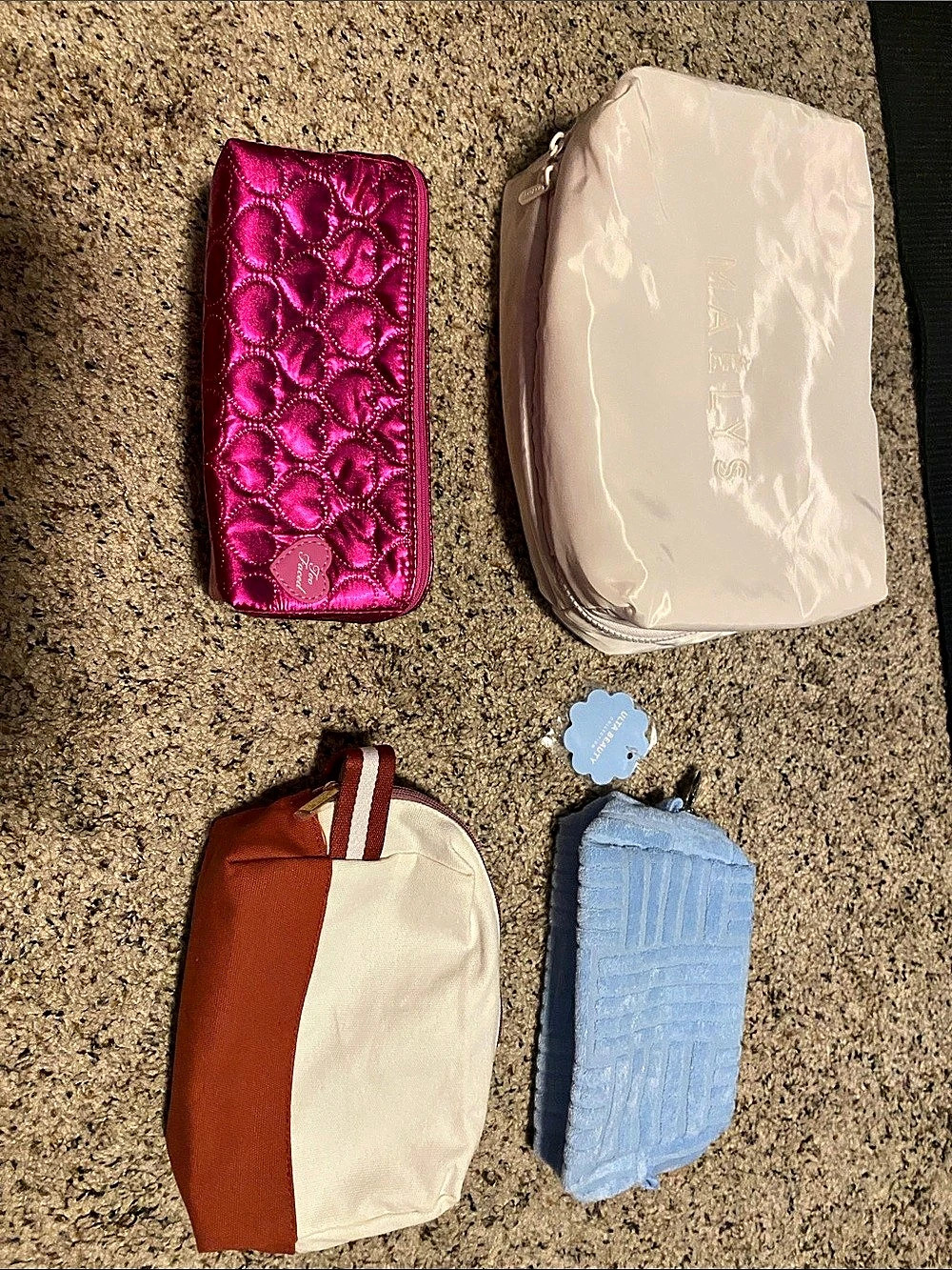 Too Faced Pink Metallic Quilted Heart Cosmetic Bag Pink & Blue Cosmetic Bag Set